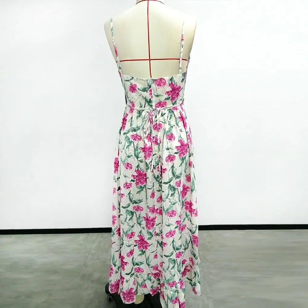Women's Camisole with Graffiti Printed Sleeveless Big Hem Fashionable Dress