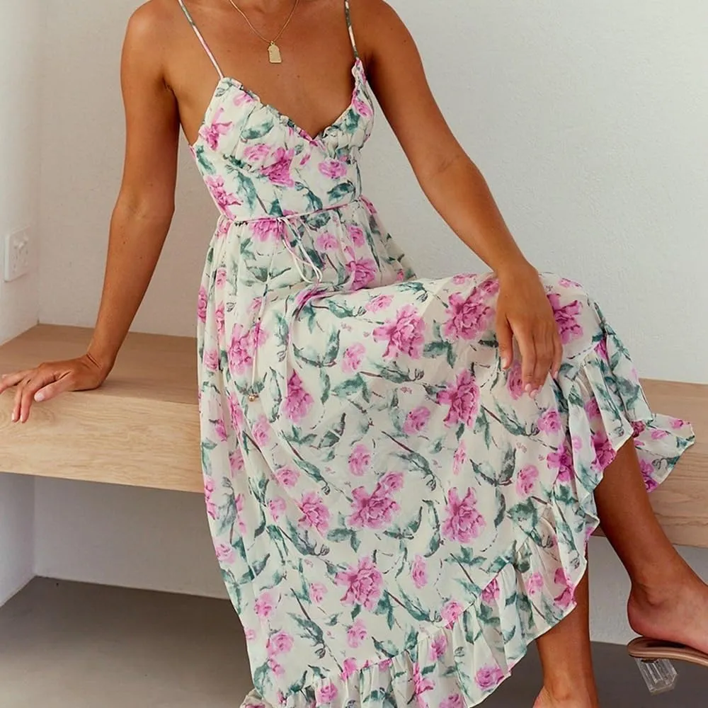Women's Camisole with Graffiti Printed Sleeveless Big Hem Fashionable Dress