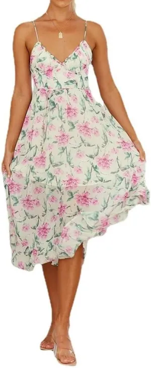 Women's Camisole with Graffiti Printed Sleeveless Big Hem Fashionable Dress