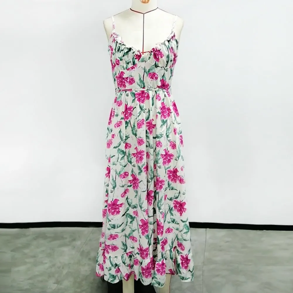 Women's Camisole with Graffiti Printed Sleeveless Big Hem Fashionable Dress