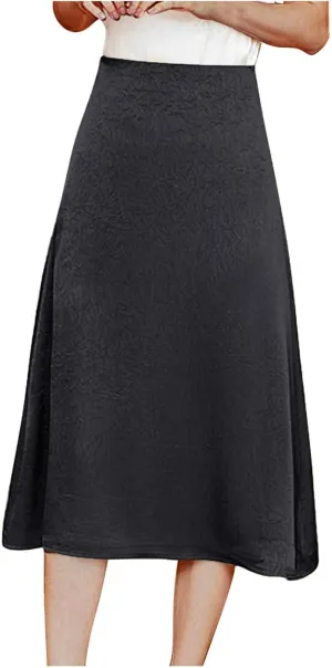 Women's Elegant Satin Skirts High Waisted Silk A Line Flared Dressy Casual Business Work Office Fishtail Midi Skirt