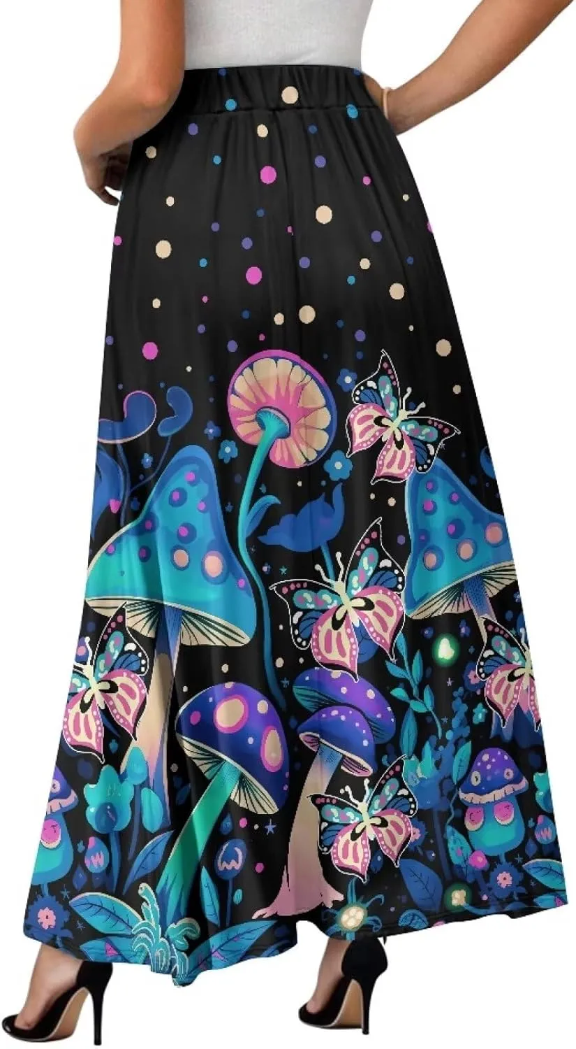 Women's Flowy Maxi Skirt High Waisted Casual Long Skirts with Pockets Swing Skirt for Party Festival Size S-2XL