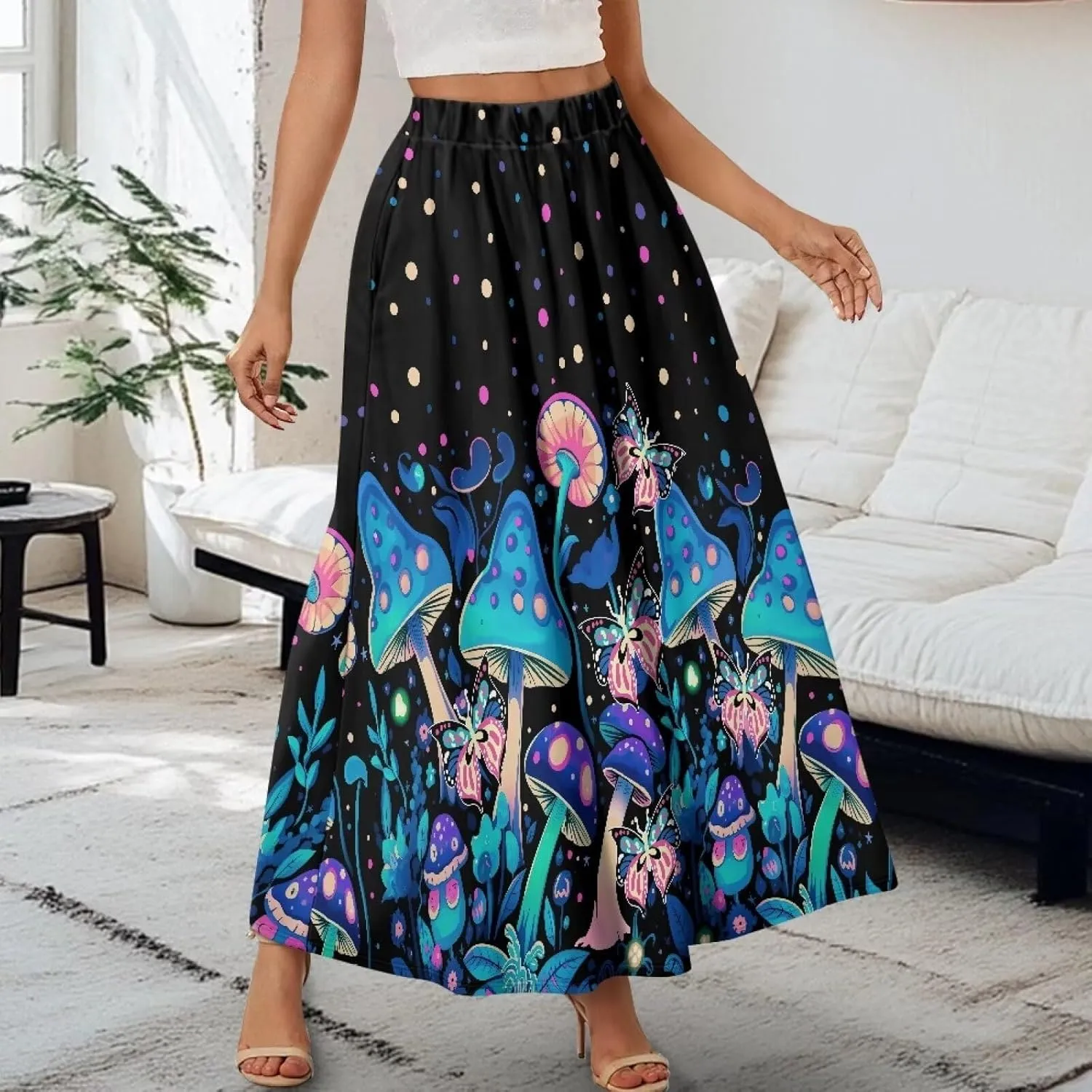 Women's Flowy Maxi Skirt High Waisted Casual Long Skirts with Pockets Swing Skirt for Party Festival Size S-2XL