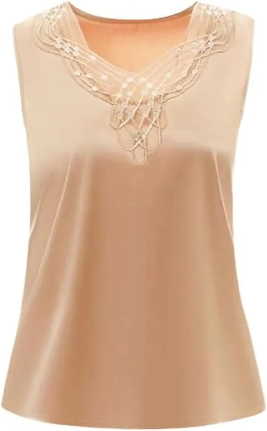 Women's Lightweight Satin Tank Top & Camisole Sexy Beaded Lace Trim V-Neck Vest Summer Breathable Sleeveless Work Blouse