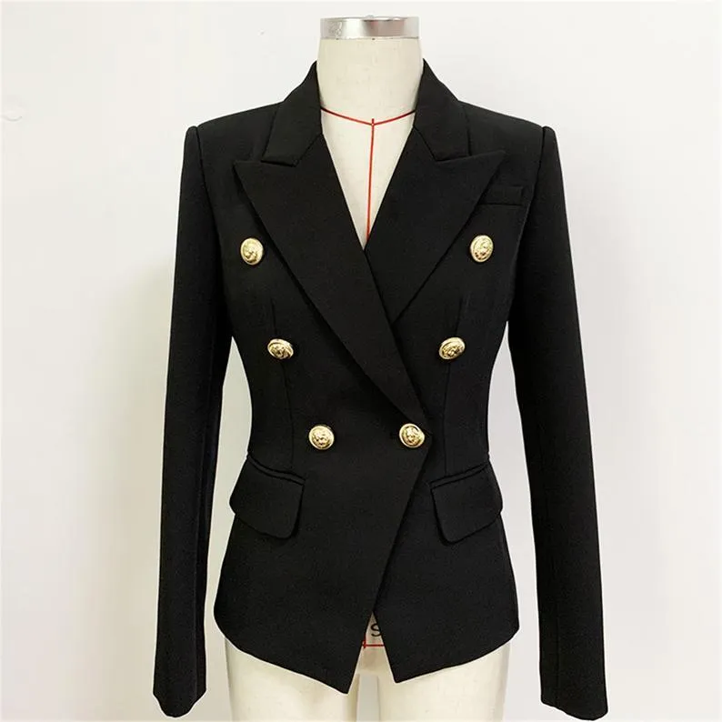 Women's Luxury Fitted Blazer Golden Lion Buttons Coat red