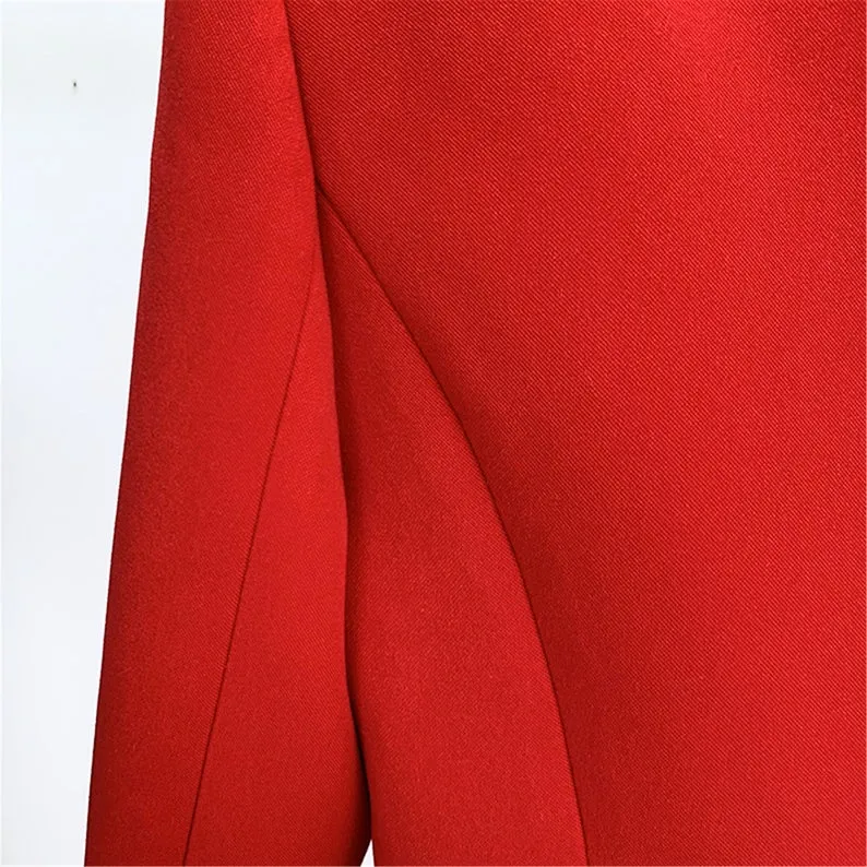 Women's Luxury Fitted Blazer Golden Lion Buttons Coat red