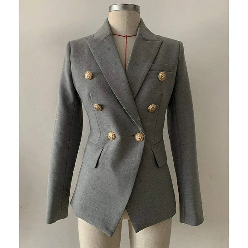 Women's Luxury Fitted Blazer Golden Lion Buttons Coat red