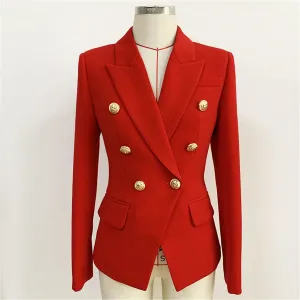 Women's Luxury Fitted Blazer Golden Lion Buttons Coat red