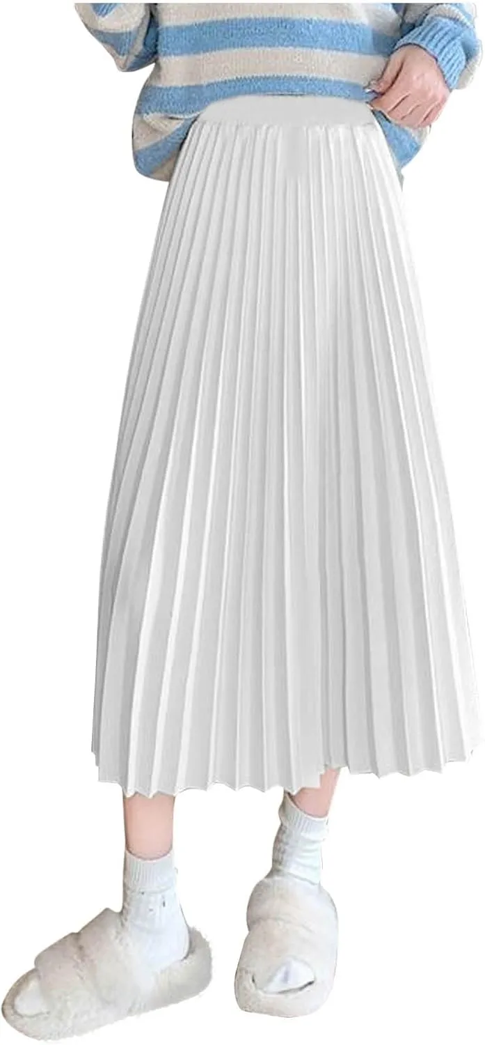 Womens Maxi Midi Satin Skirt Wedding Guest Dress Plus Size Pleated Evening Party Silk Elegant High Waist Long Skirts