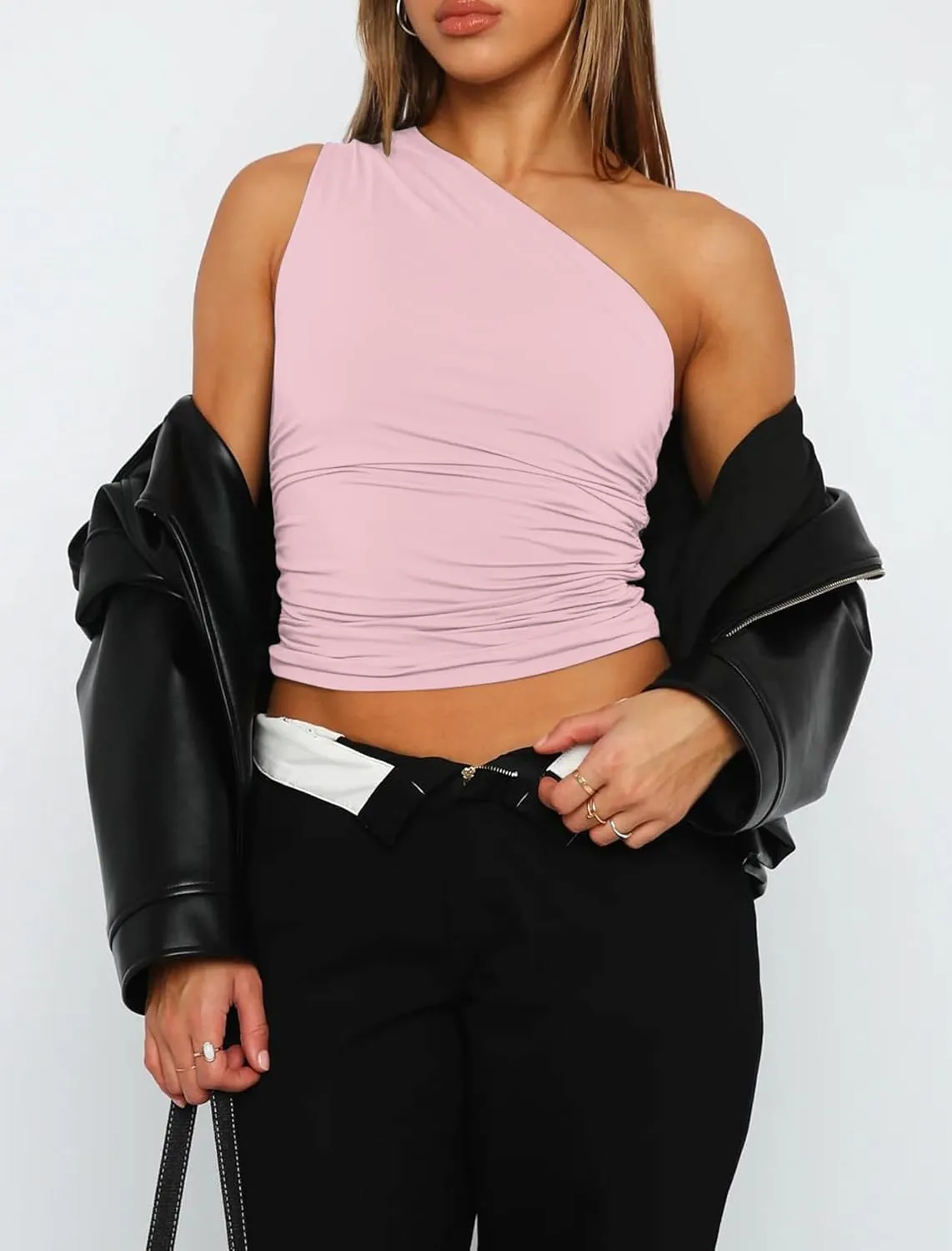 Womens One Shoulder Shirts Going Out Crop Tops Basic Sexy Slim Fit Y2K Tank Top Summer Fashion 2025