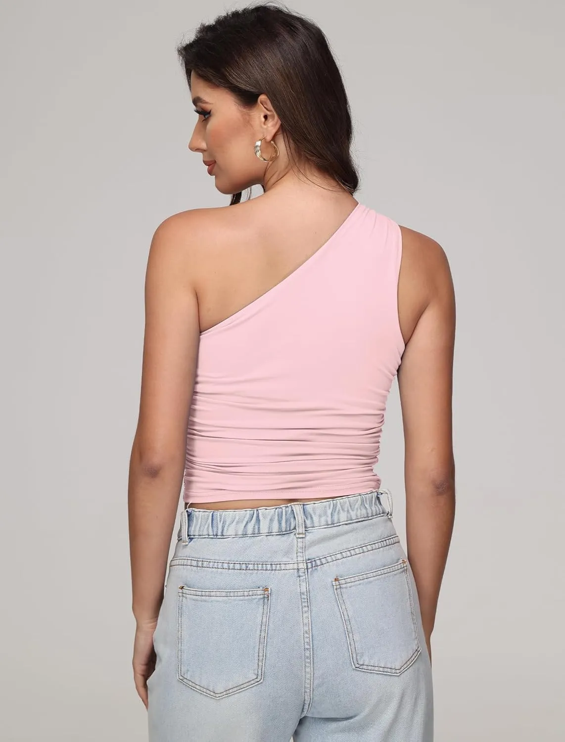 Womens One Shoulder Shirts Going Out Crop Tops Basic Sexy Slim Fit Y2K Tank Top Summer Fashion 2025