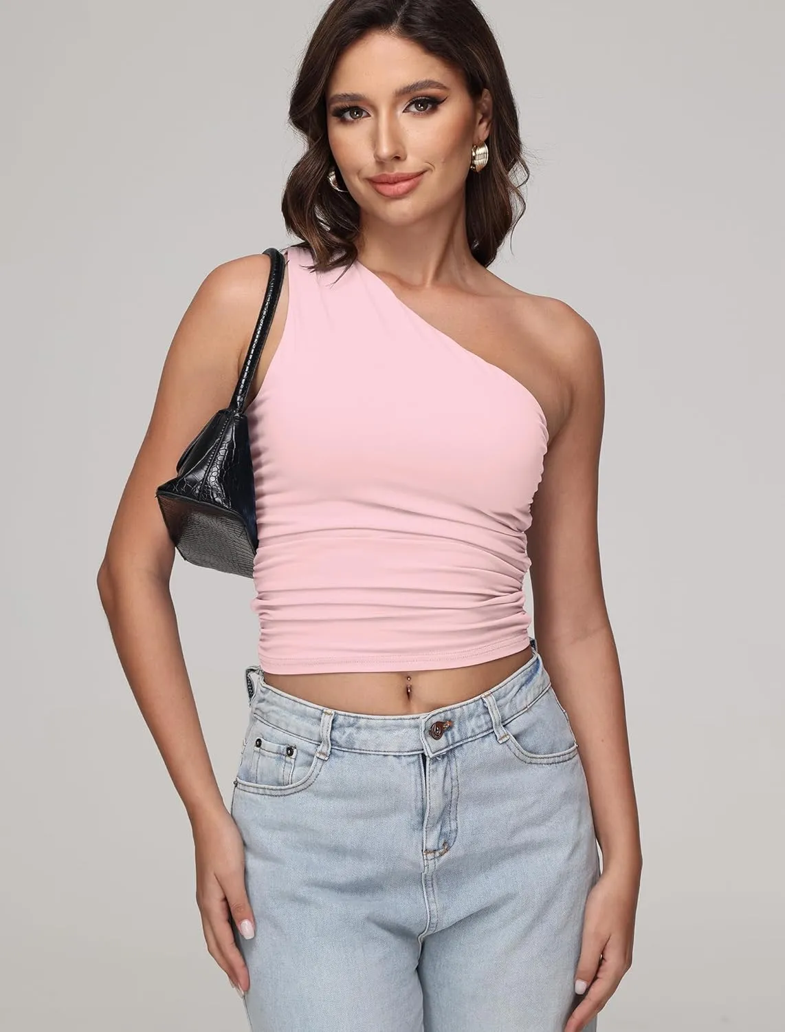 Womens One Shoulder Shirts Going Out Crop Tops Basic Sexy Slim Fit Y2K Tank Top Summer Fashion 2025