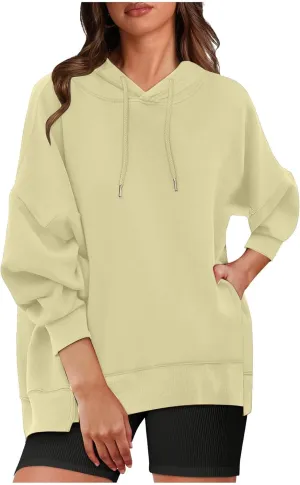 Womens Oversized Hoodies Solid Color Loose And Comfortable Long-Sleeved Hooded Sweatshirt Hooded Top for Daily
