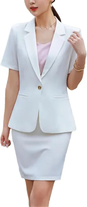 WomenS Professional Short Skirt Suit Spring Summer Business Office Wear Elegant Temperament Stretch Blazer Set