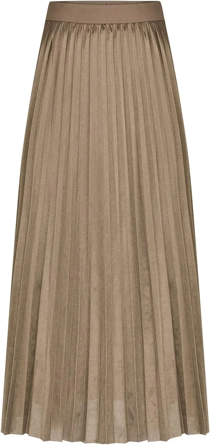 Women's Satin Pleated Skirt Elastic Waist Solid Color Maxi Skirts Plus Size Loose Elegant Long Skirt Casual Skirt