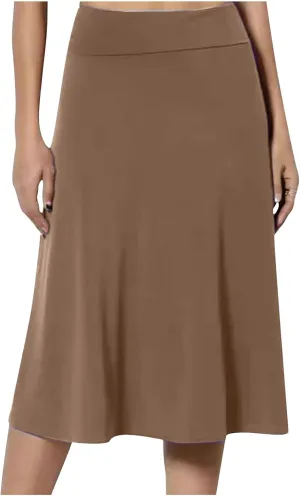 Women's Shirts Curved Hem Skirt Solid Color Classic High Waisted Skirt Plus Size Pleated Skirt Cozy Trendy Skirt