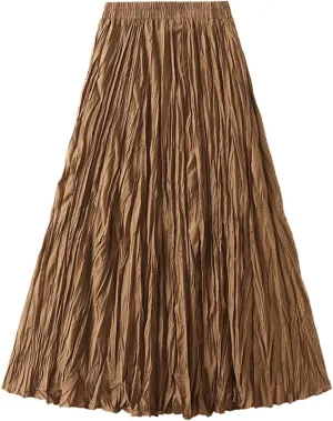 Women's Solid Color High Waist Flowing Pressed Pleated Skirt Large Slimming Pleated A Line Skirt Plus Size Loose Fit