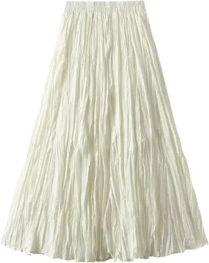 Women's Solid Color High Waist Flowing Pressed Pleated Skirt Large Slimming Pleated A Line Skirt Plus Size Loose Fit