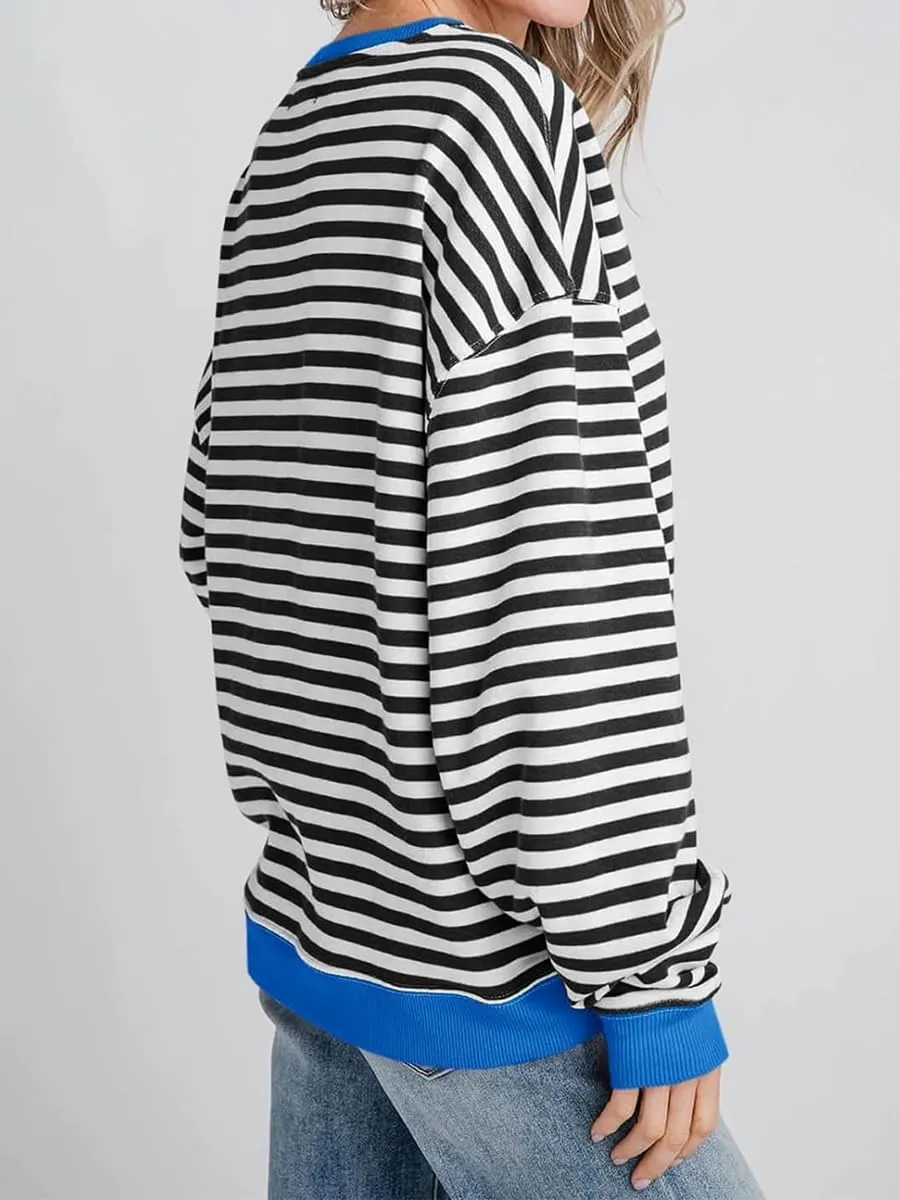 Women's Striped Oversized Sweatshirt Long Sleeve Crewneck Hoodies Shirts 2024 Y2k Casual Colorblock Pullover Top