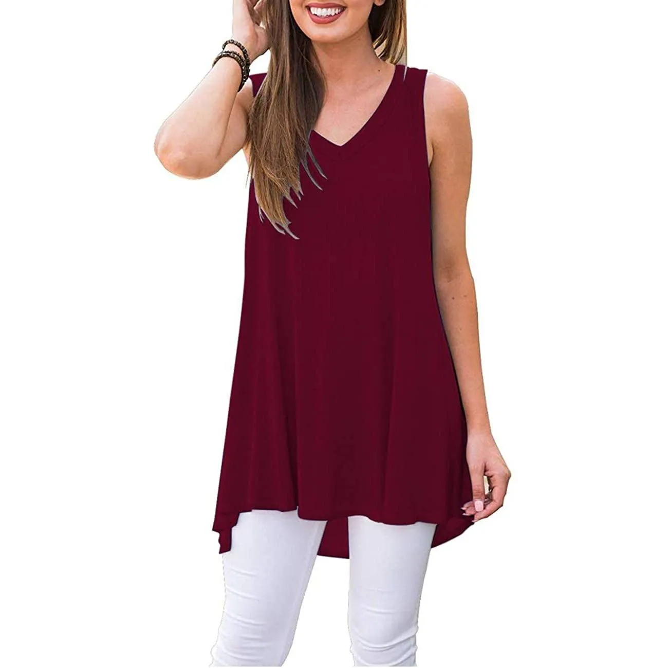 Women's Summer Casual Sleeveless V-Neck T-Shirt Tunic Blouse Tank Tops