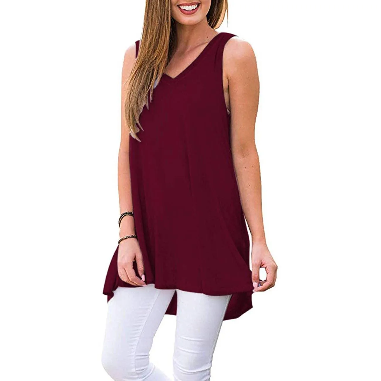 Women's Summer Casual Sleeveless V-Neck T-Shirt Tunic Blouse Tank Tops