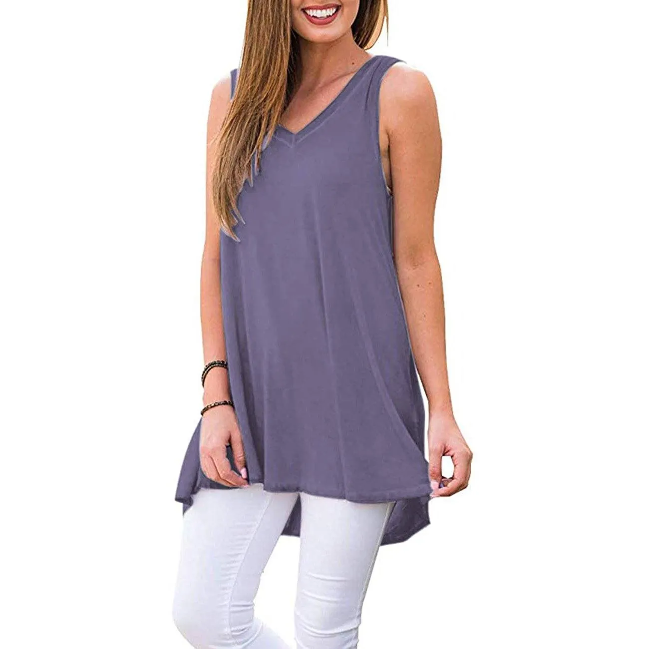 Women's Summer Casual Sleeveless V-Neck T-Shirt Tunic Blouse Tank Tops