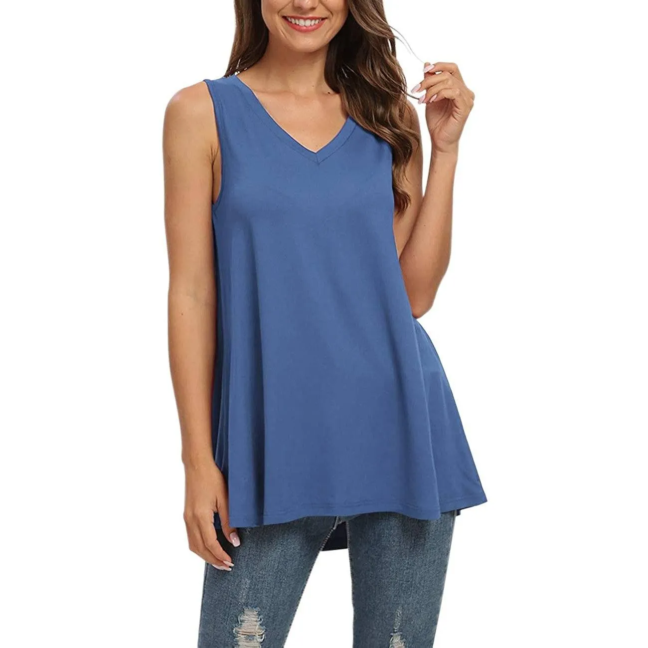 Women's Summer Casual Sleeveless V-Neck T-Shirt Tunic Blouse Tank Tops