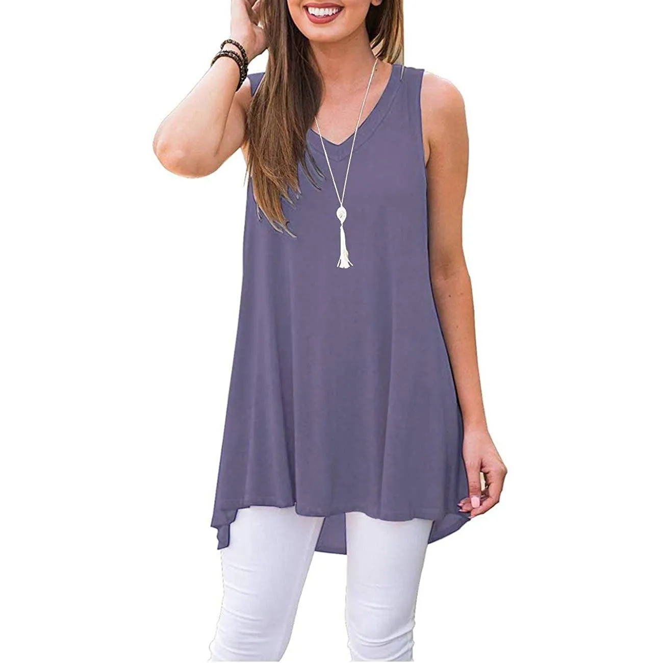 Women's Summer Casual Sleeveless V-Neck T-Shirt Tunic Blouse Tank Tops