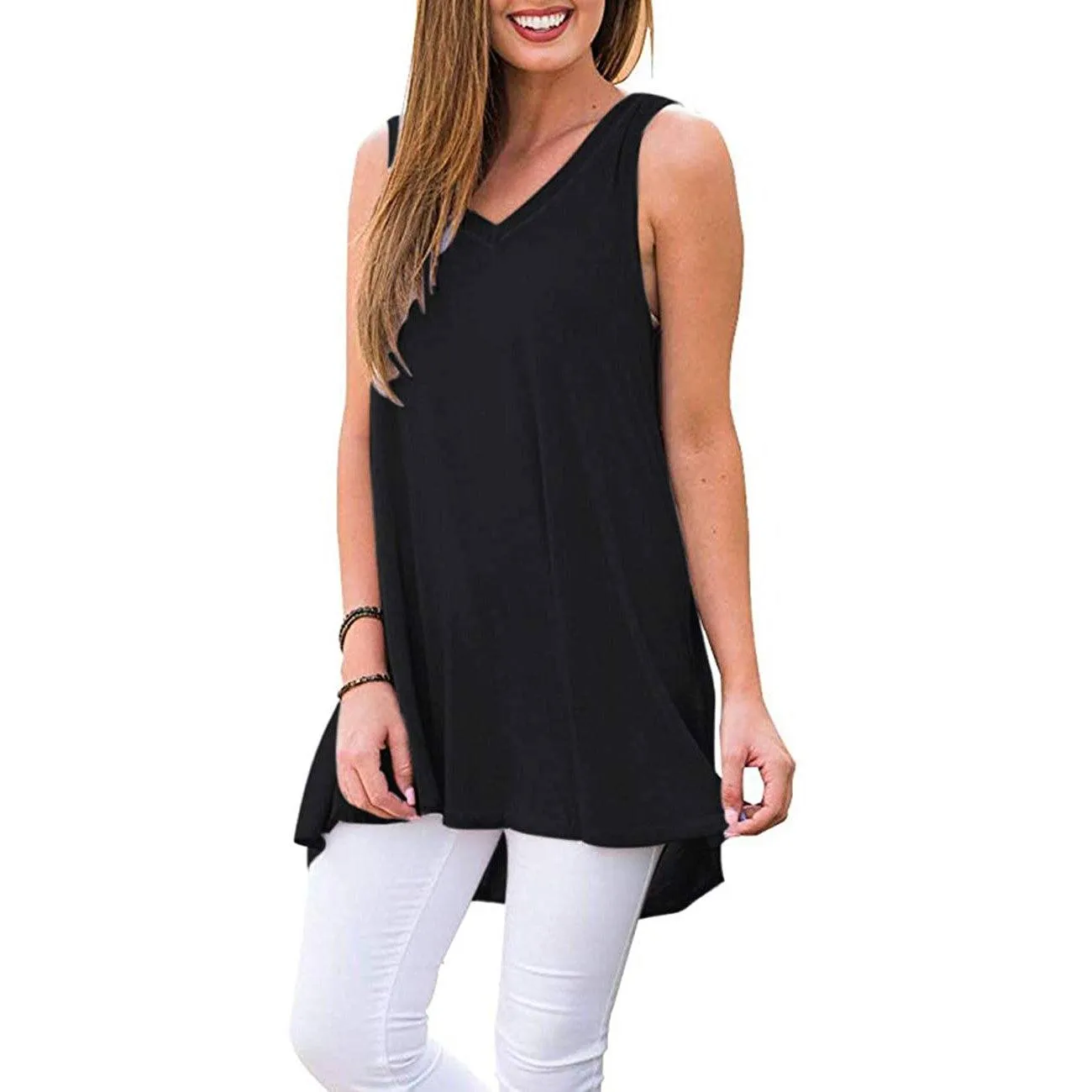 Women's Summer Casual Sleeveless V-Neck T-Shirt Tunic Blouse Tank Tops
