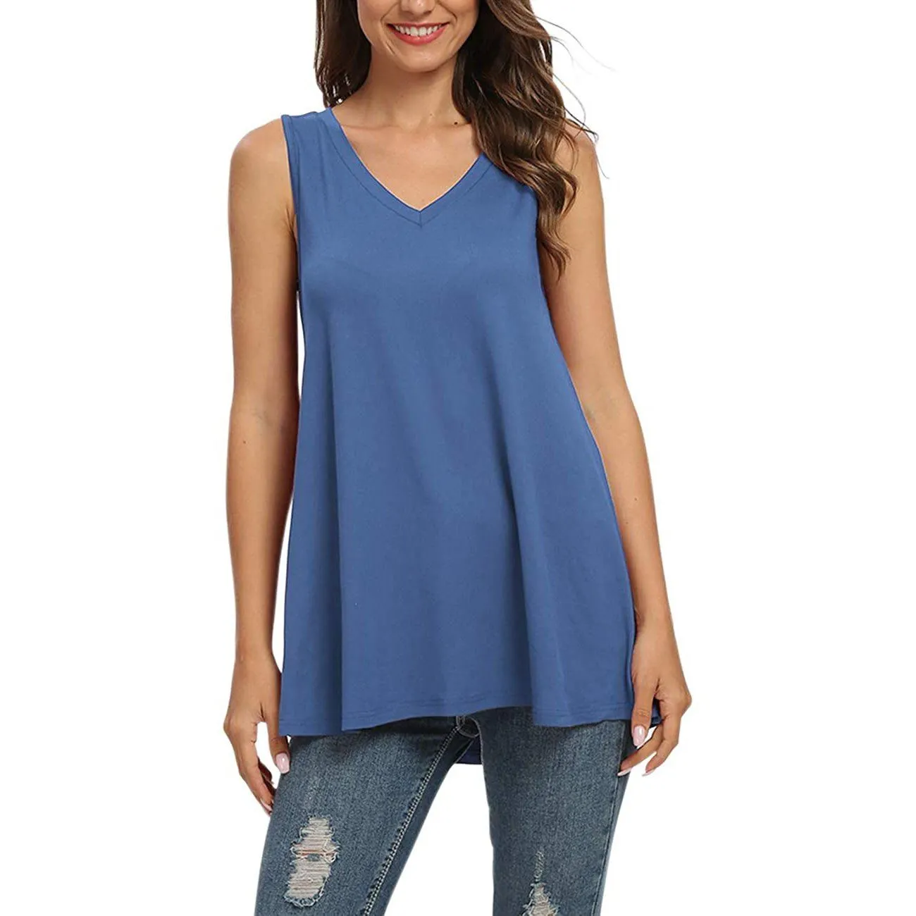 Women's Summer Casual Sleeveless V-Neck T-Shirt Tunic Blouse Tank Tops
