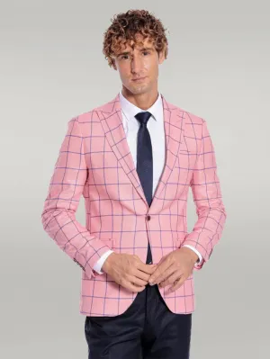 WSS Blue Plaid Patterned Slim Fit Pink Men Blazer  - Singen