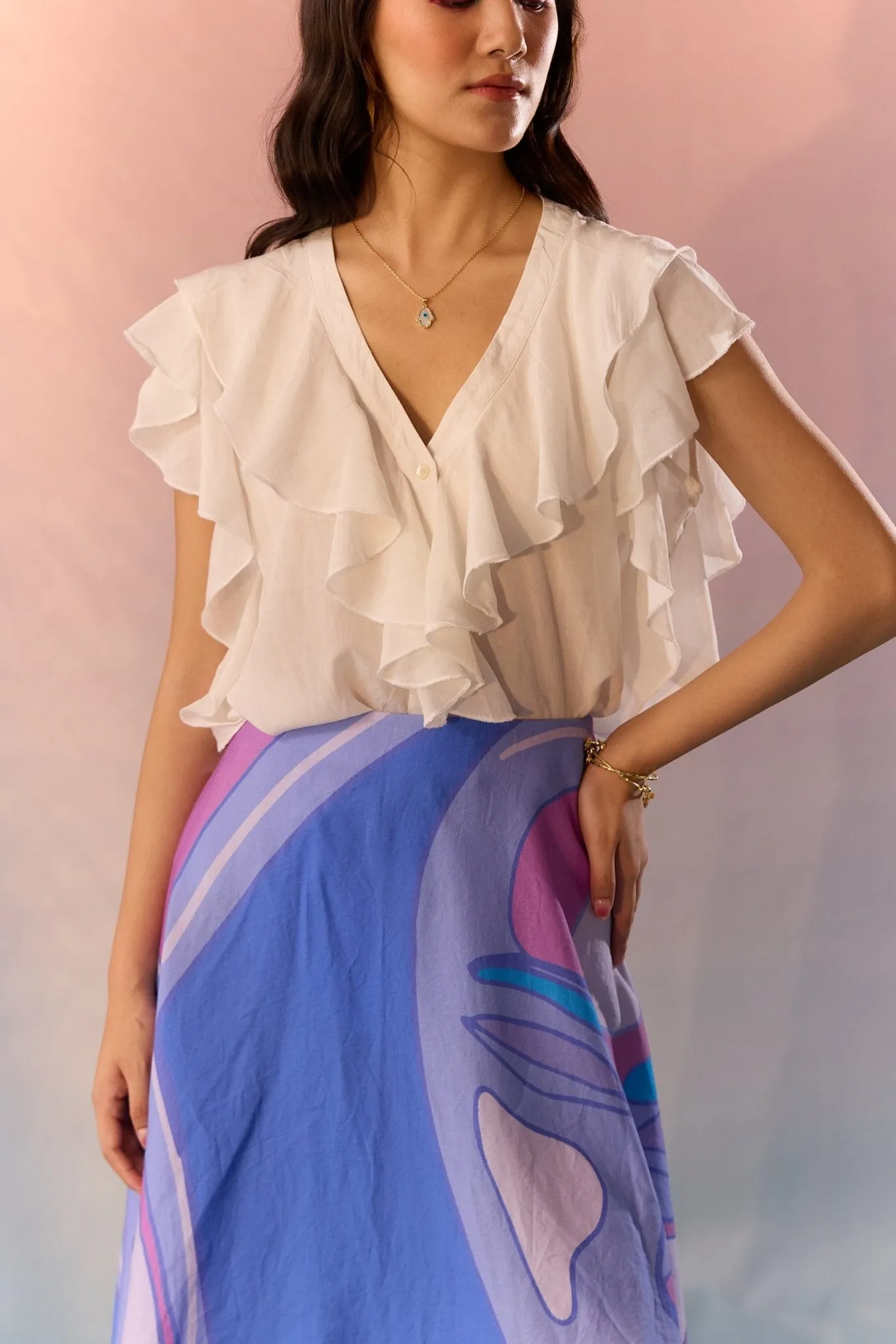 Yin Yan Face Print Skirt and Top Set