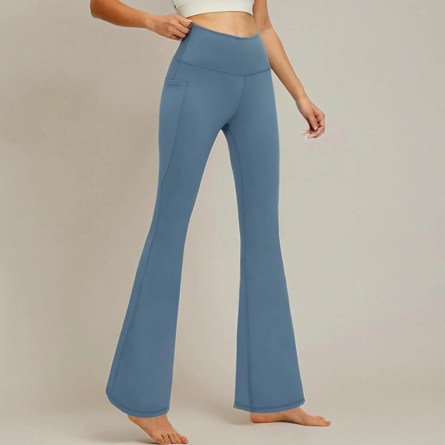 YOYOYOGA Flare Leggings Tummy Control Bootcut Yoga Pants with Pockets High Waisted Stretchy Pull Pant Bootleg Cut