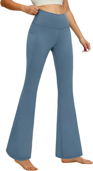 YOYOYOGA Flare Leggings Tummy Control Bootcut Yoga Pants with Pockets High Waisted Stretchy Pull Pant Bootleg Cut