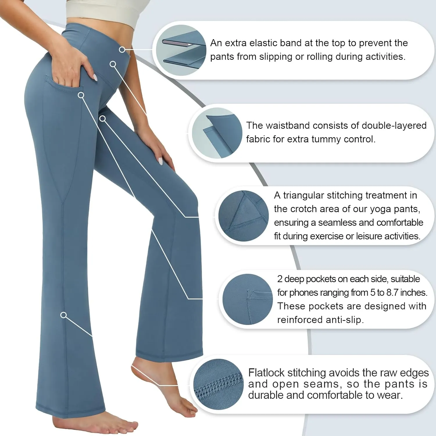 YOYOYOGA Flare Leggings Tummy Control Bootcut Yoga Pants with Pockets High Waisted Stretchy Pull Pant Bootleg Cut